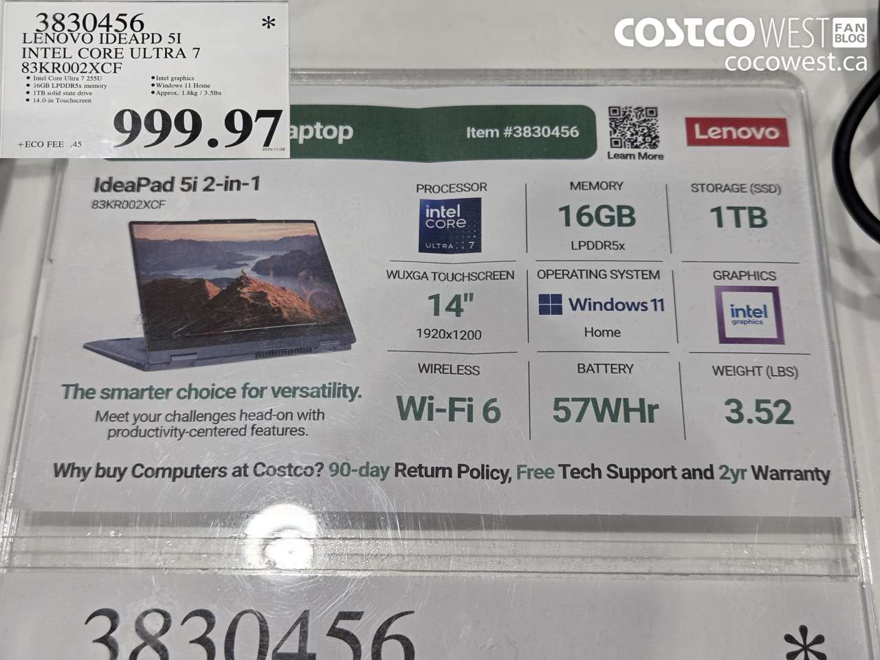 3830456 LENOVO IDEAPD 5I INTEL CORE ULTRA 7 83KR002XCF $999.97