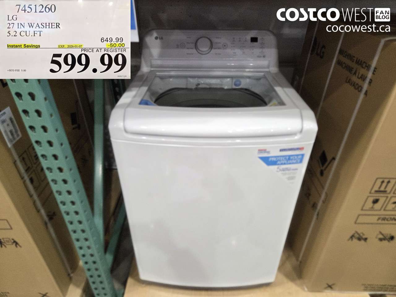7451260 LG 27IN WASHER 5.2 CUFT ($50.00 INSTANT SAVINGS EXPIRES ON 2026-01-07) $599.99