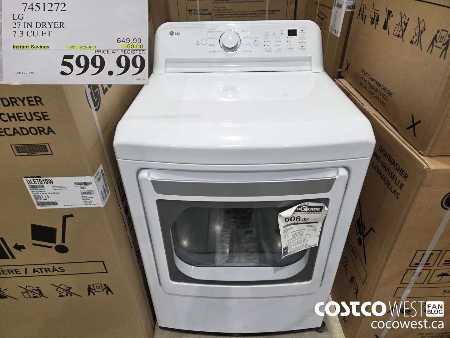 7451272 LG 27 IN DRYER 7.3 CU FT ($50.00 INSTANT SAVINGS EXPIRES ON 2026-01-07) $599.99