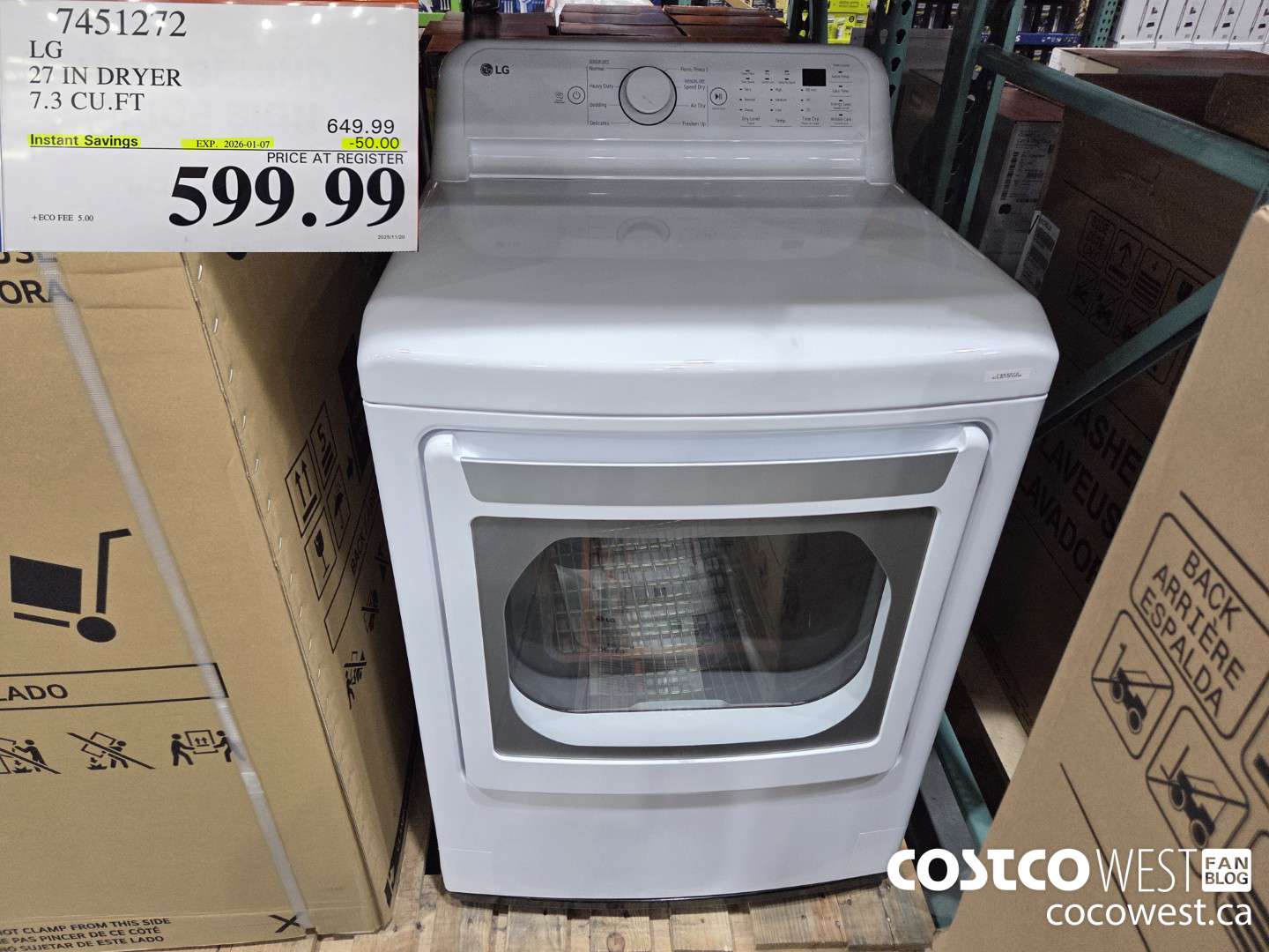 7451272 LG 27 IN DRYER 7.3 CU FT ($50.00 INSTANT SAVINGS EXPIRES ON 2026-01-07) $599.99