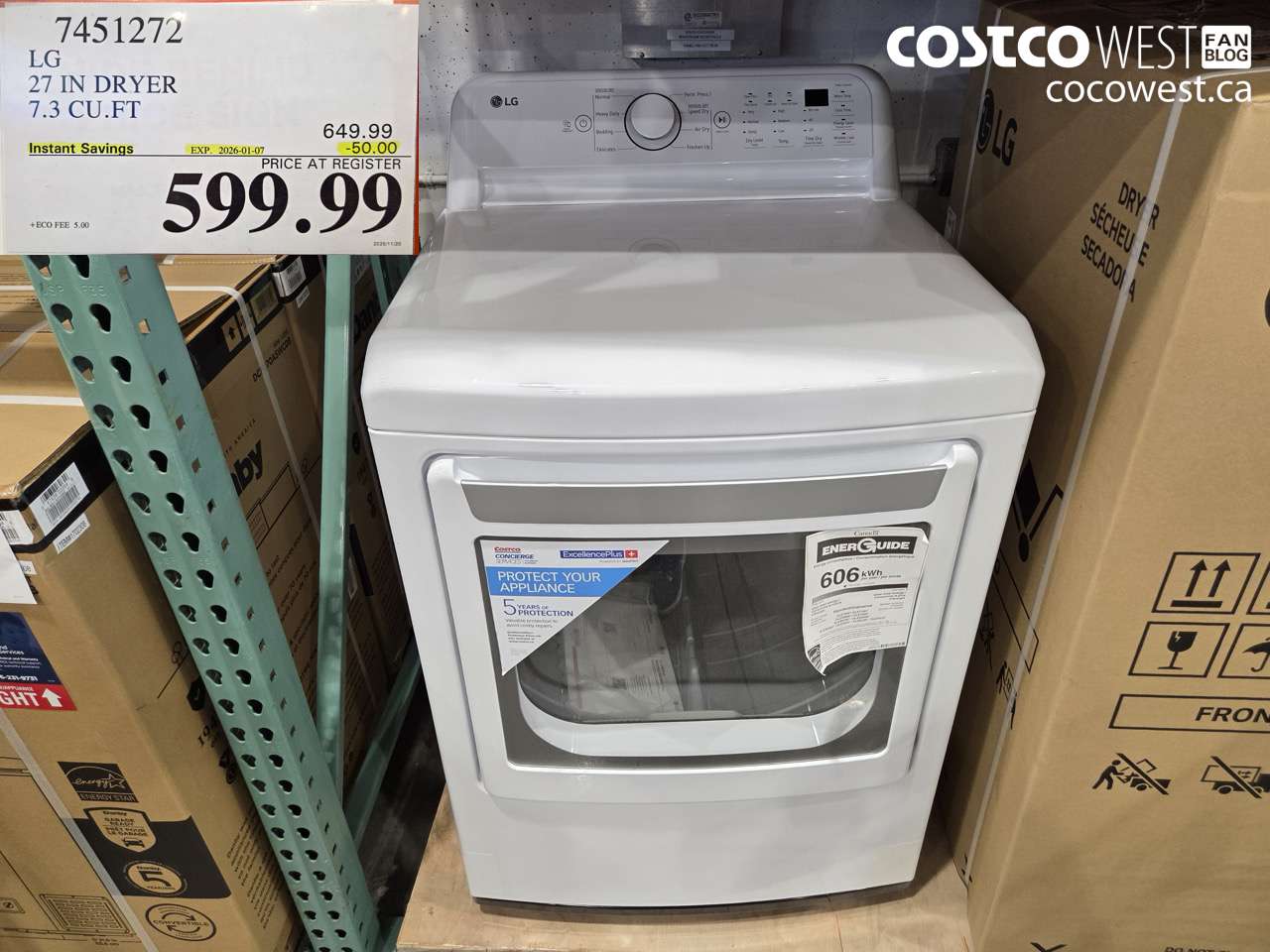 7451272 LG 27 IN DRYER 7.3 CU FT ($50.00 INSTANT SAVINGS EXPIRES ON 2026-01-07) $599.99