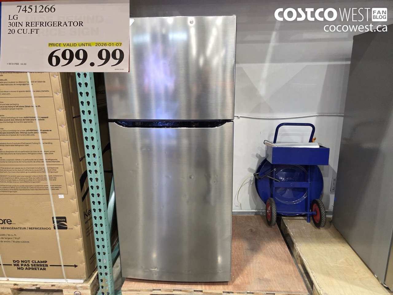 7451266 LG 30 IN. REFRIGERATOR 20 CUFT (EXPIRES ON 2026-01-07) $699.99