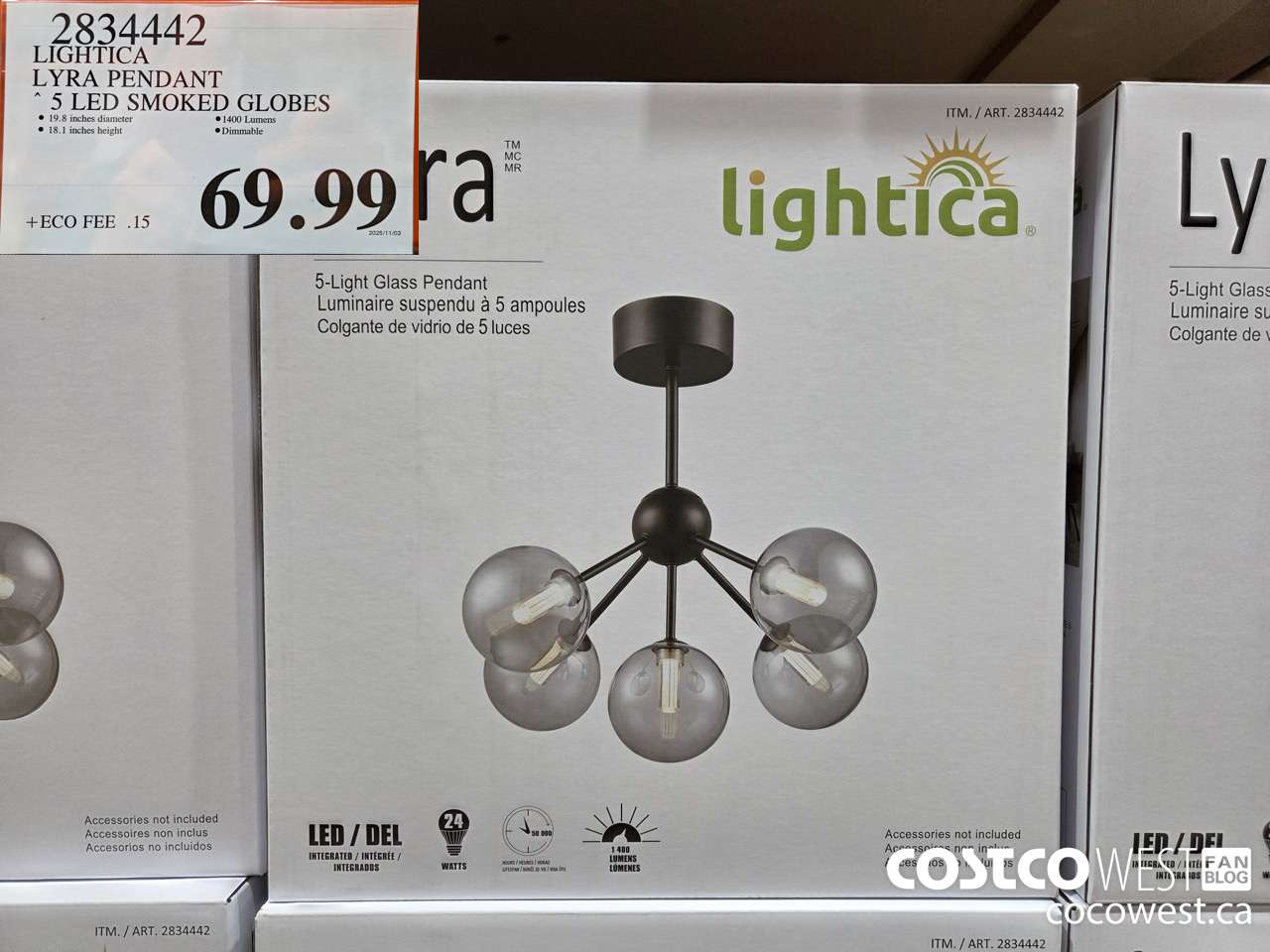 2834442 LIGHTICA LYRA PENDANT 5 LED SMOKED GLOBES $69.99