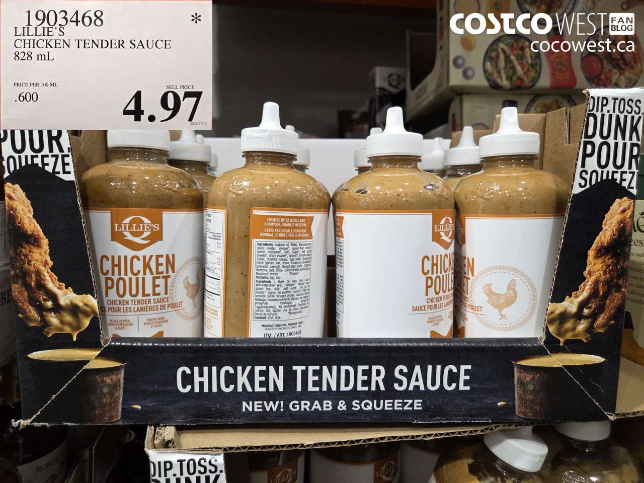 1903468 LILLIE'S CHICKEN TENDER SAUCE 828ML $4.97