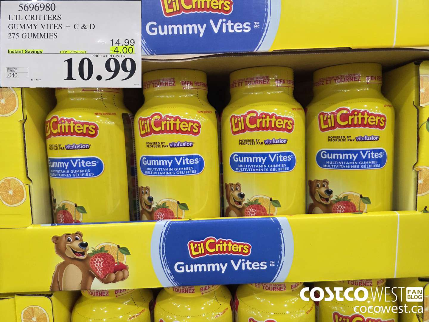 5696980 L'IL CRITTERS GUMMY VITES 275 GUMMIES ($4.00 INSTANT SAVINGS EXPIRES ON 2025-12-21) $10.99