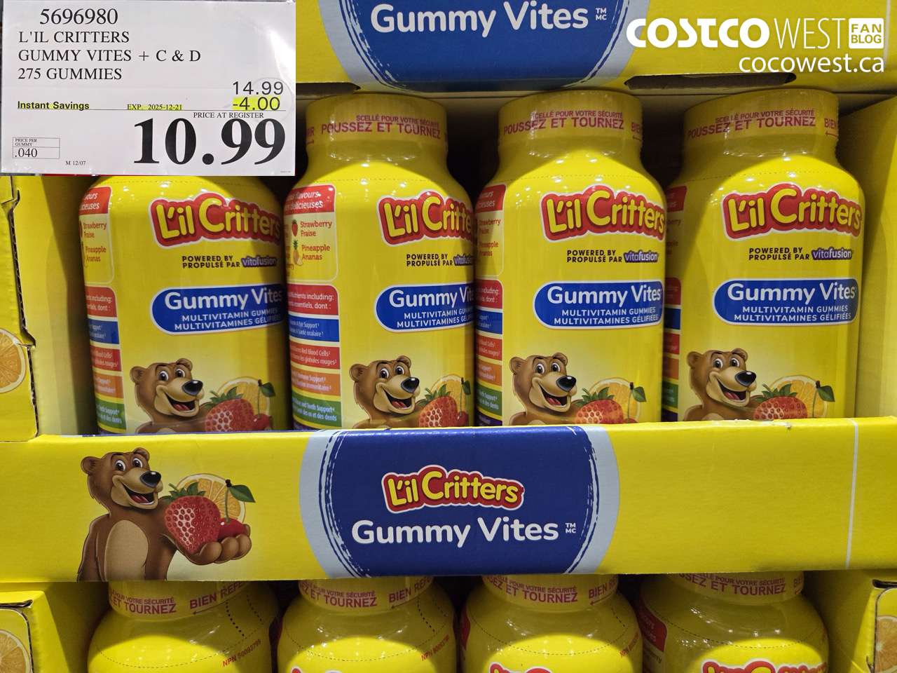 5696980 L'IL CRITTERS GUMMY VITES 275 GUMMIES ($4.00 INSTANT SAVINGS EXPIRES ON 2025-12-21) $10.99