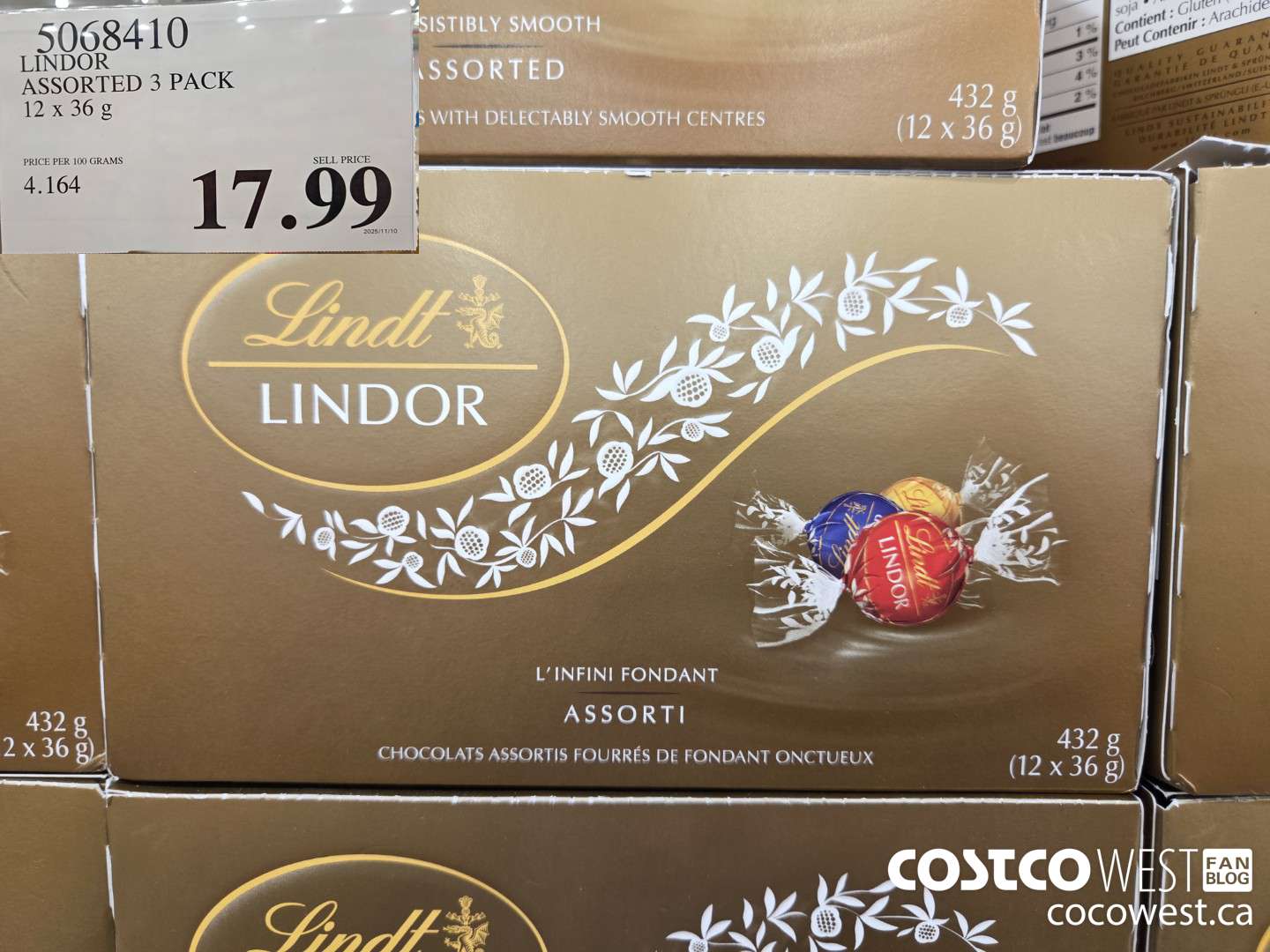5068410 LINDOR RESORTED 3 PACK 12 x 36 g $17.99