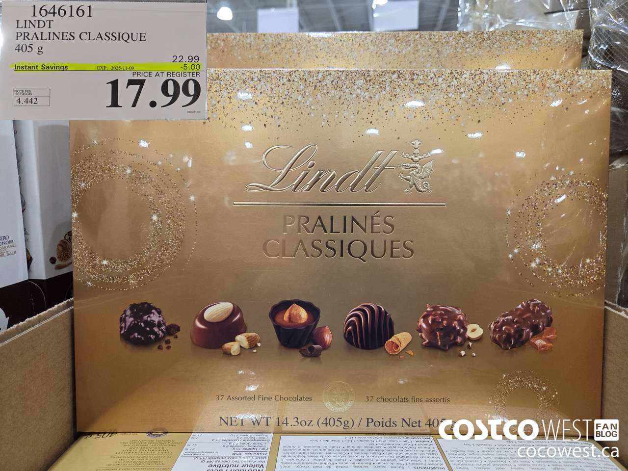 1646161 LINDT PRALINES CLASSIQUE 405G ($5.00 INSTANT SAVINGS EXPIRES ON 2025-11-09) $17.99