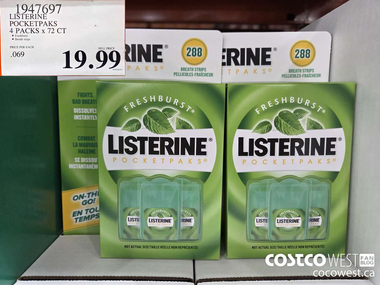 1947697 LISTERINE POCKETPAKS 4 PACKS X 72 CT $19.99