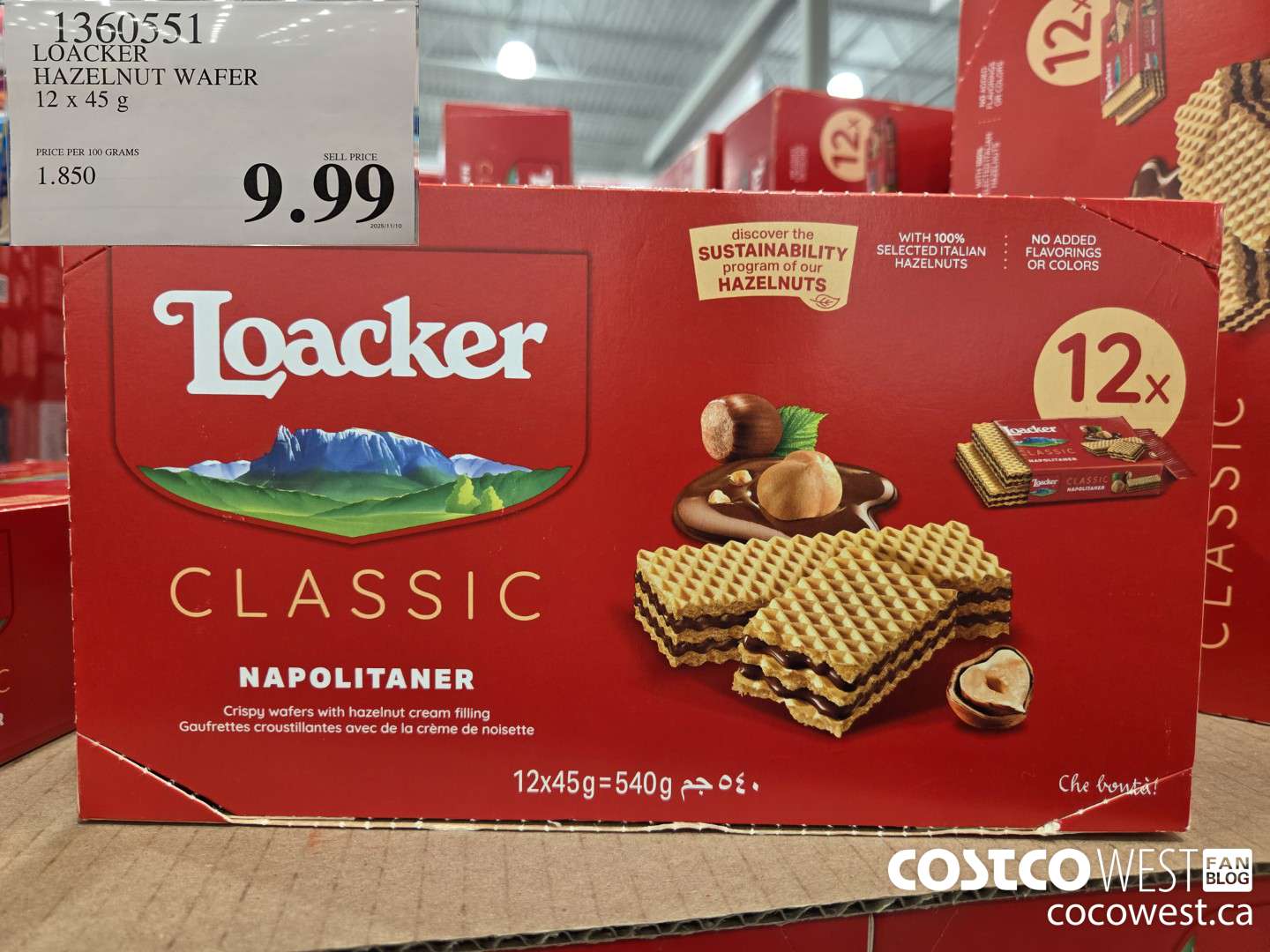 1360551 LOACKER HAZELNUT WAFER 12 x 45g $9.99
