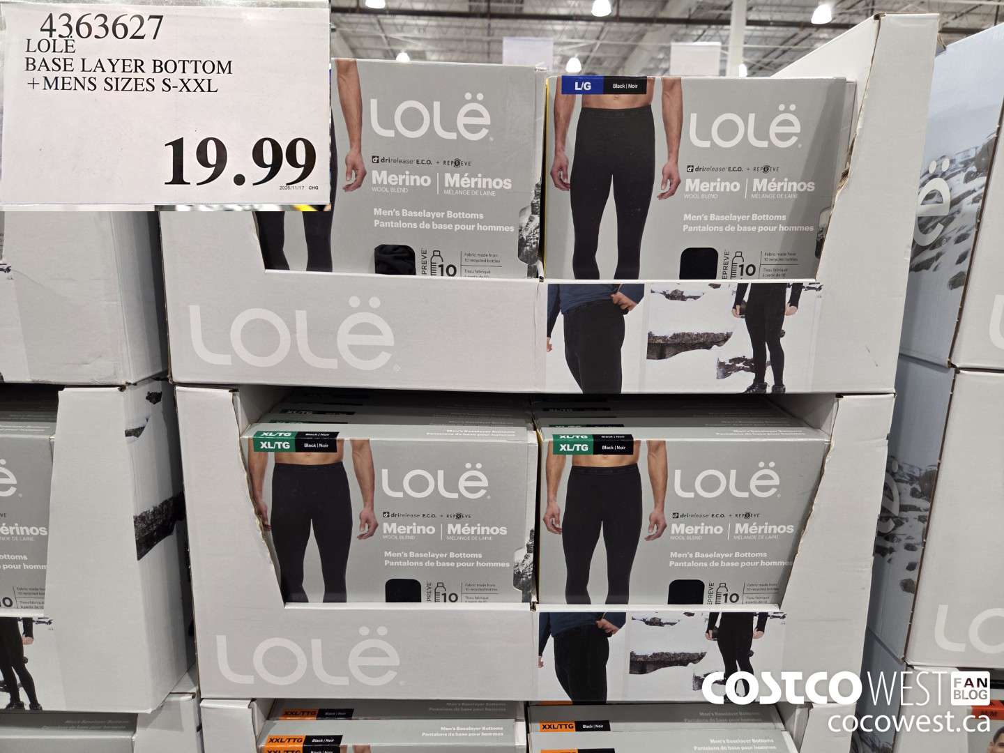 4363627 LOLE BASE LAYER BOTTOM MENS LIMITED SIZES $19.99