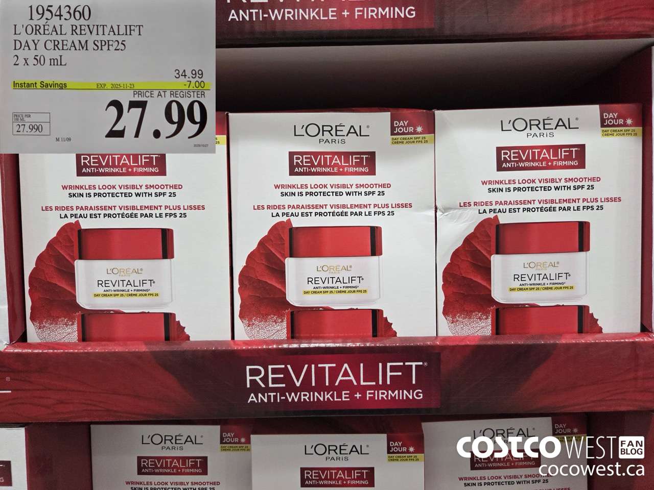1954360 L'OREAL REVITALIFT DAY CREAM SPF25 2 X 50ML ($7.00 INSTANT SAVINGS EXPIRES ON 2025-11-23) $27.99
