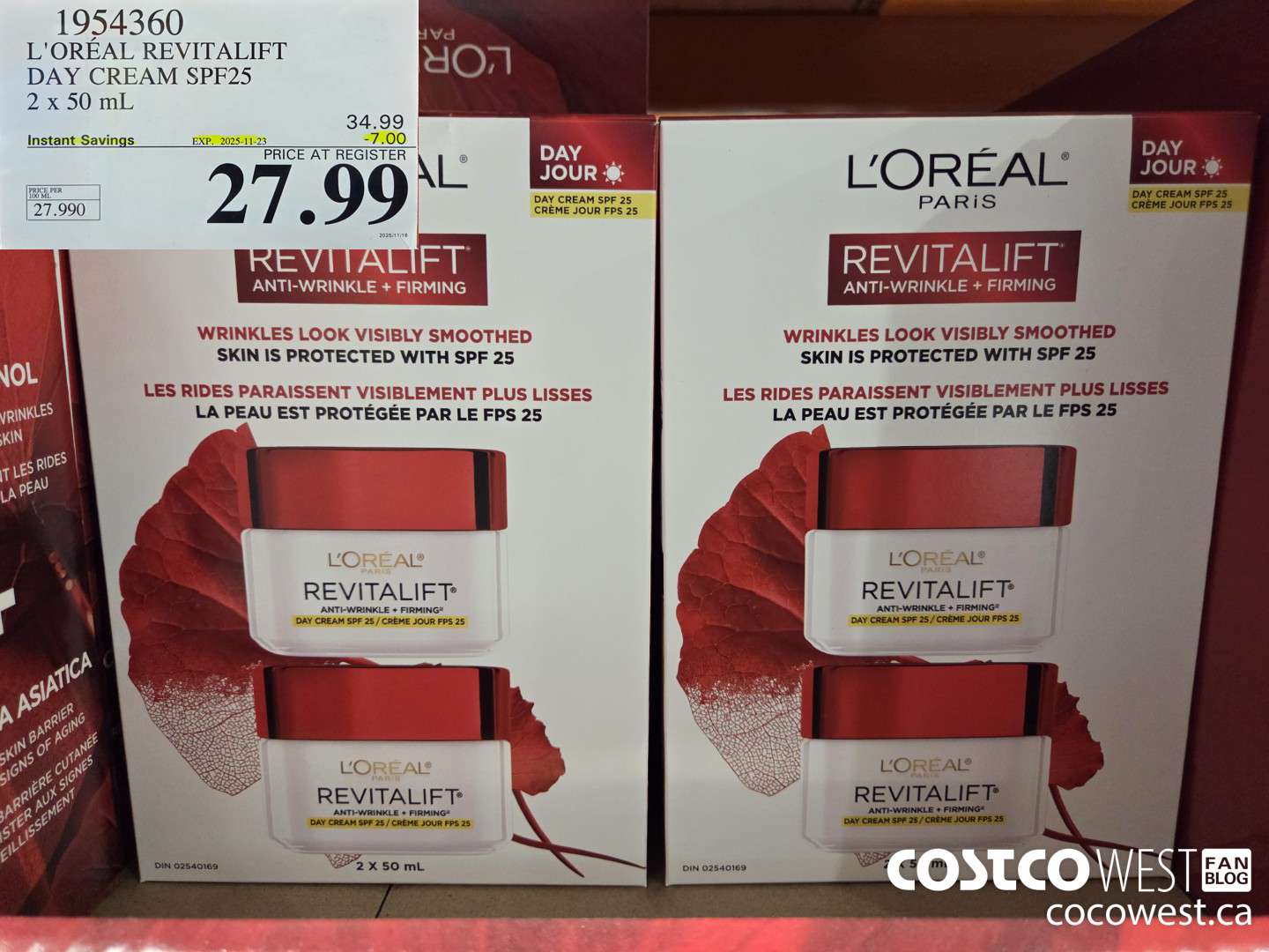1954360 L'OREAL REVITALIFT DAY CREAM SPF25 2 X 50ML ($7.00 INSTANT SAVINGS EXPIRES ON 2025-11-23) $27.99