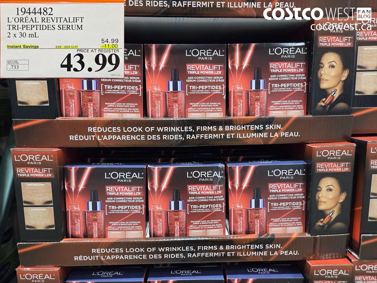 1944482 L'OREAL REVITALIFT TRI-PEPTIDES SERUM 2 X 30ML ($11.00 INSTANT SAVINGS EXPIRES ON 2025-12-07) $43.99