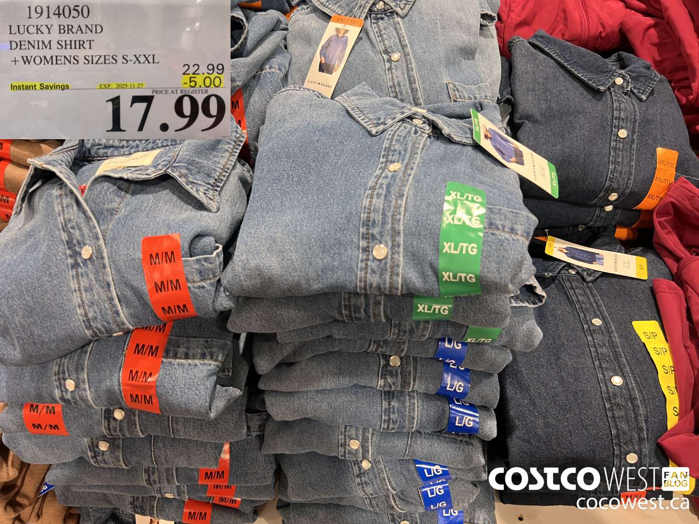 1914050 LUCKY BRAND DENIM SHIRT WOMENS SIZES S-XXL ($5.00 INSTANT SAVINGS EXPIRES ON 2025-11-27) $17.99