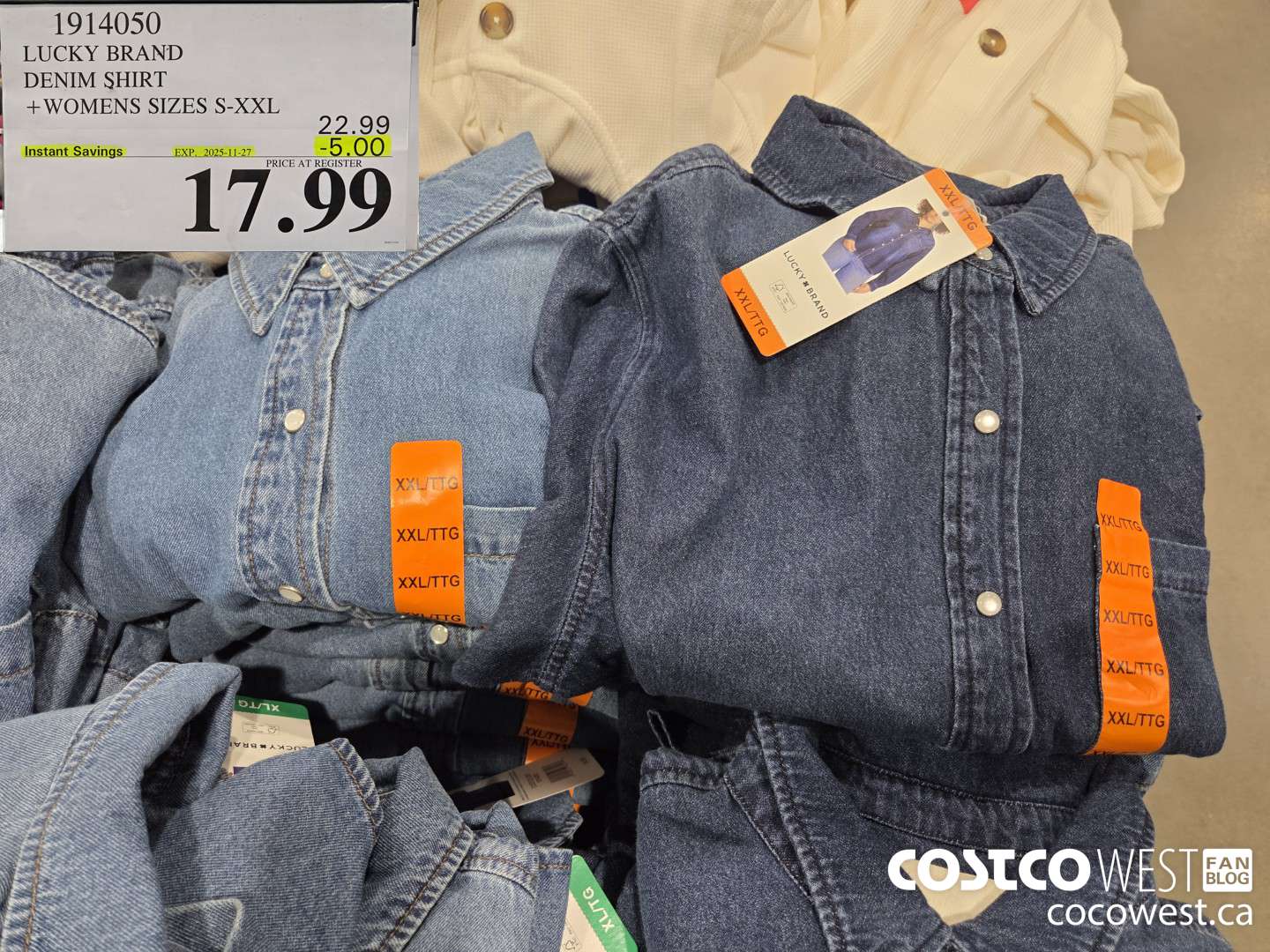 1914050 LUCKY BRAND DENIM SHIRT WOMENS SIZES S-XXL ($5.00 INSTANT SAVINGS EXPIRES ON 2025-11-27) $17.99