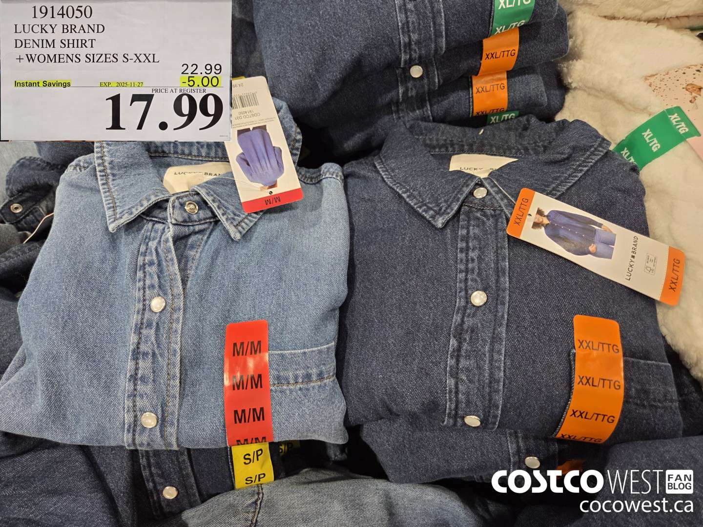 1914050 LUCKY BRAND DENIM SHIRT WOMENS SIZES S-XXL ($5.00 INSTANT SAVINGS EXPIRES ON 2025-11-27) $17.99