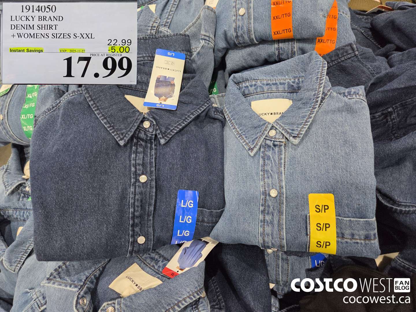 1914050 LUCKY BRAND DENIM SHIRT WOMENS SIZES S-XXL ($5.00 INSTANT SAVINGS EXPIRES ON 2025-11-27) $17.99