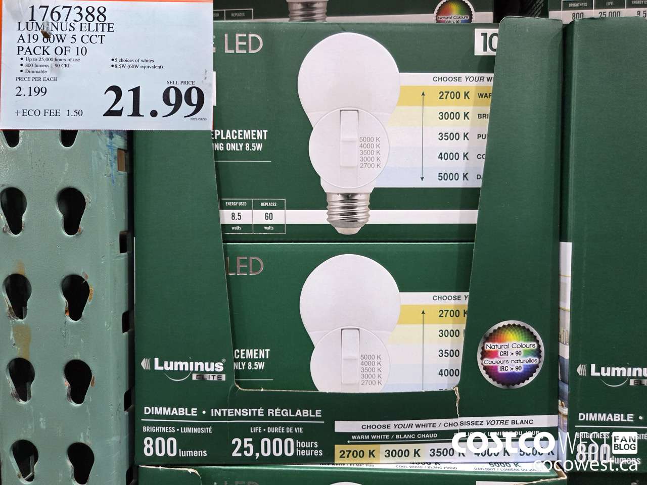 1767388 LUMINUS LED A19 BULB PACK OF 10 $21.99
