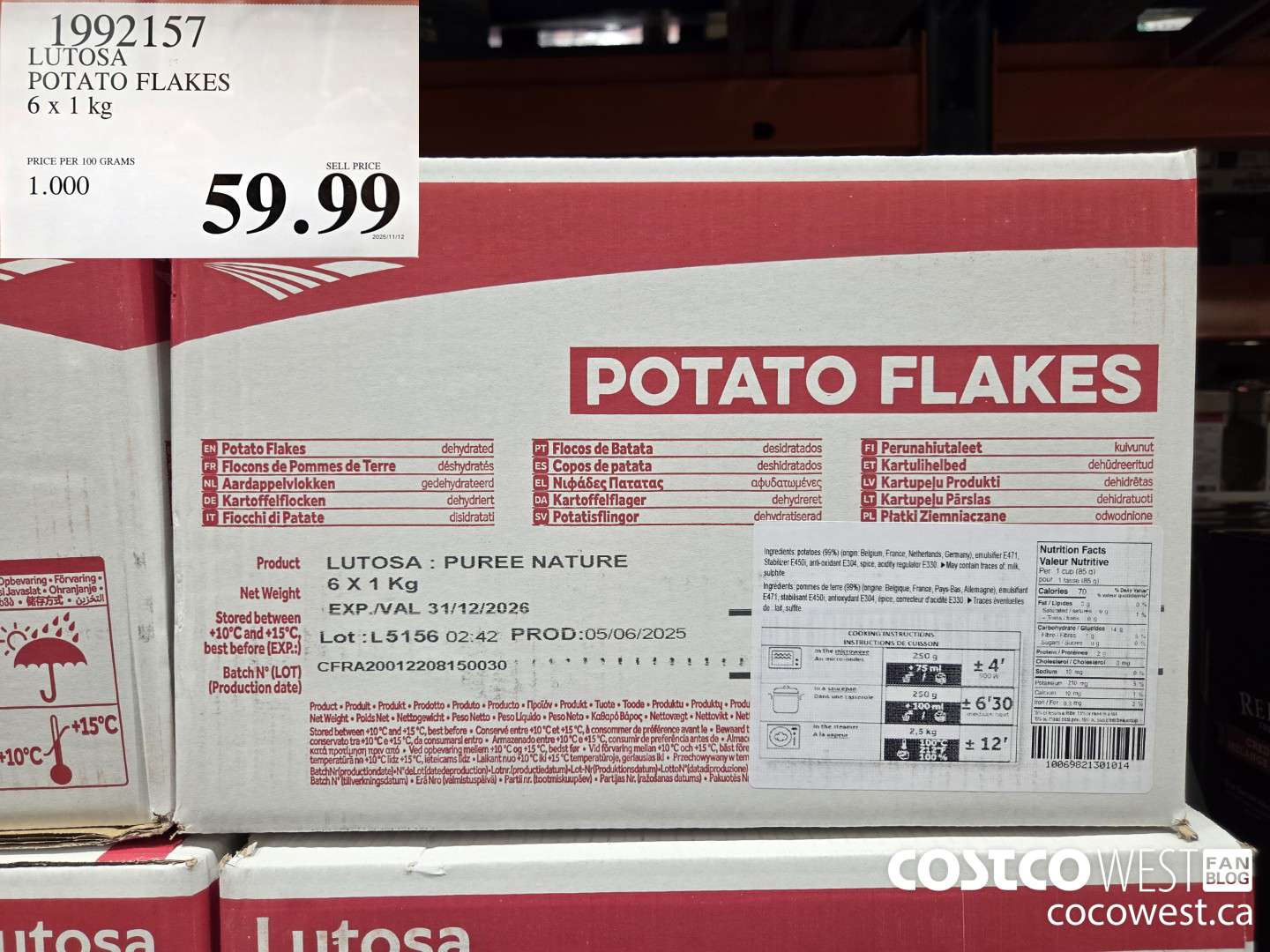 1992157 LUTOSA POTATO FLAKES 6 x 1 kg $59.99
