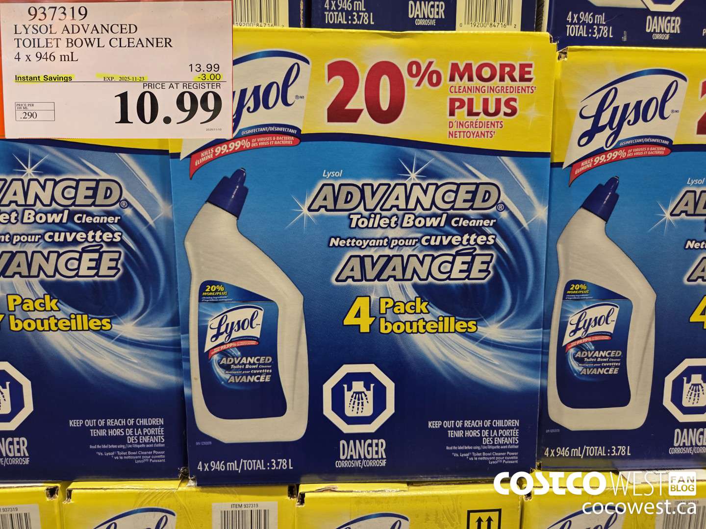 937319 LYSOL ADVANCED TOILET BOWL CLEANER 4 x 946 mL ($3.00 INSTANT SAVINGS EXPIRES ON 2025-11-23) $10.99