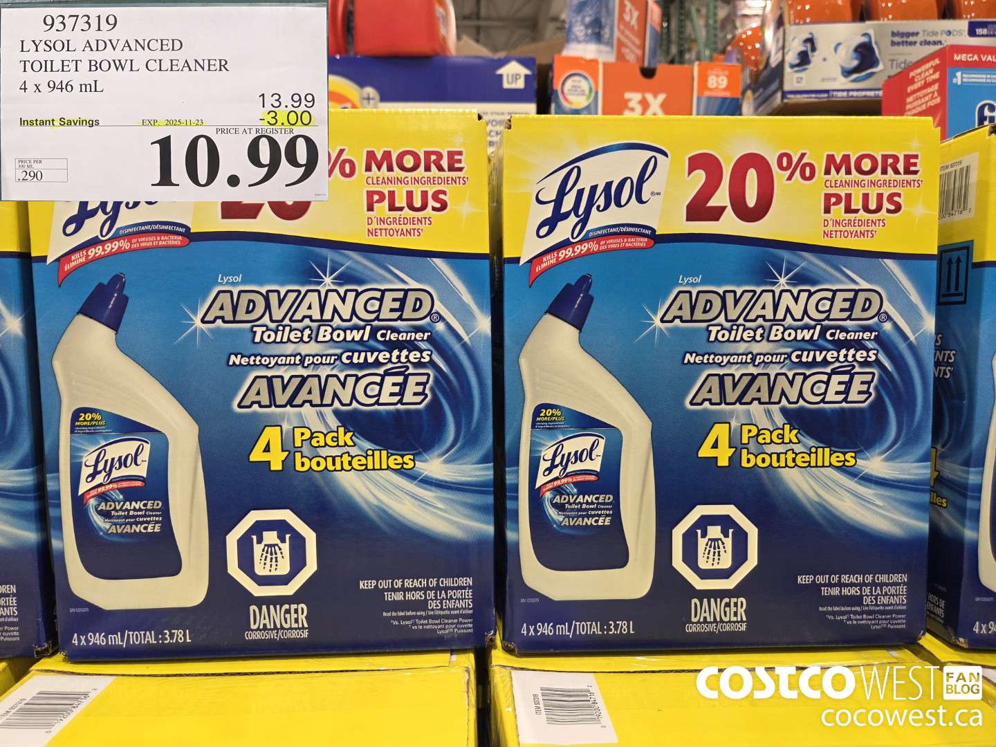 937319 LYSOL ADVANCED TOILET BOWL CLEANER 4 x 946 mL ($3.00 INSTANT SAVINGS EXPIRES ON 2025-11-23) $10.99