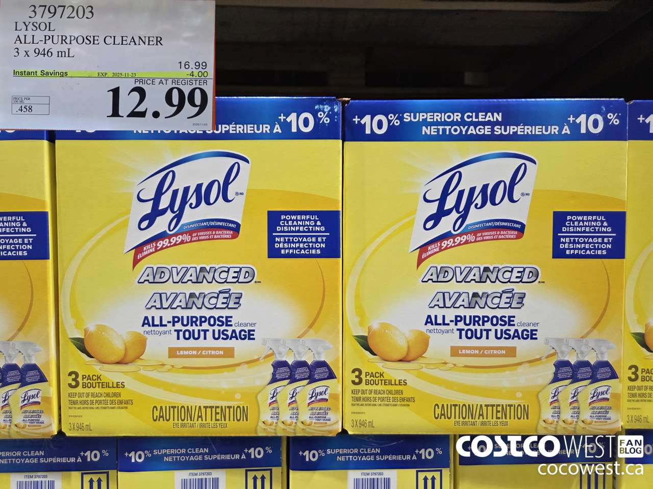3797203 LYSOL ALL-PURPOSE CLEANER 3 X 946ML ($4.00 INSTANT SAVINGS EXPIRES ON 2025-11-23) $12.99