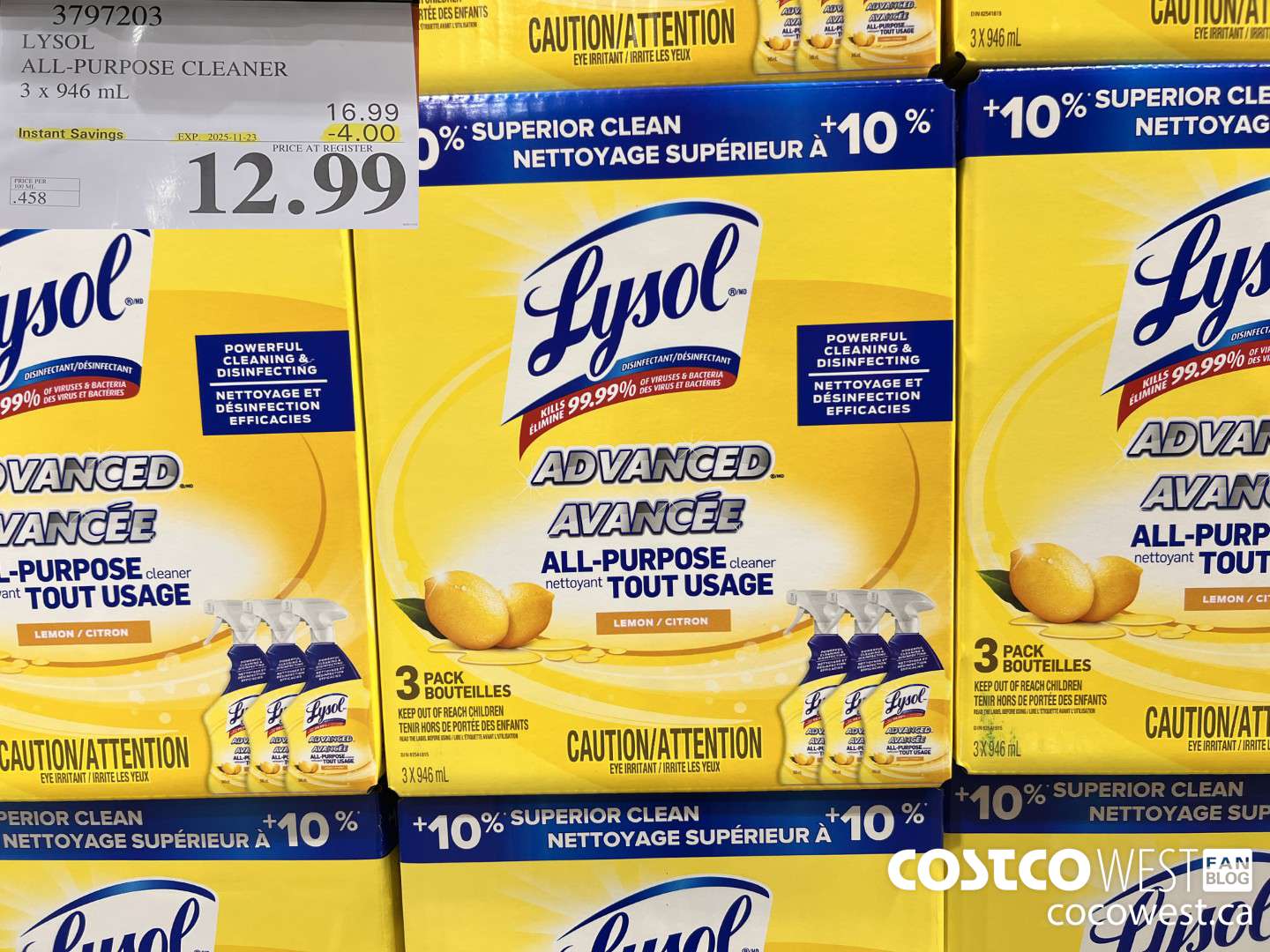 3797203 LYSOL ALL-PURPOSE CLEANER 3 X 946ML ($4.00 INSTANT SAVINGS EXPIRES ON 2025-11-23) $12.99