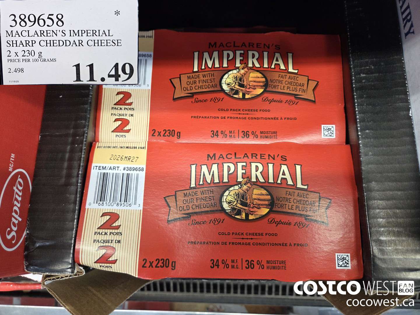 389658 MACLAREN’S IMPERIAL SHARP CHEDDAR CHEESE 2 x 230g $11.49