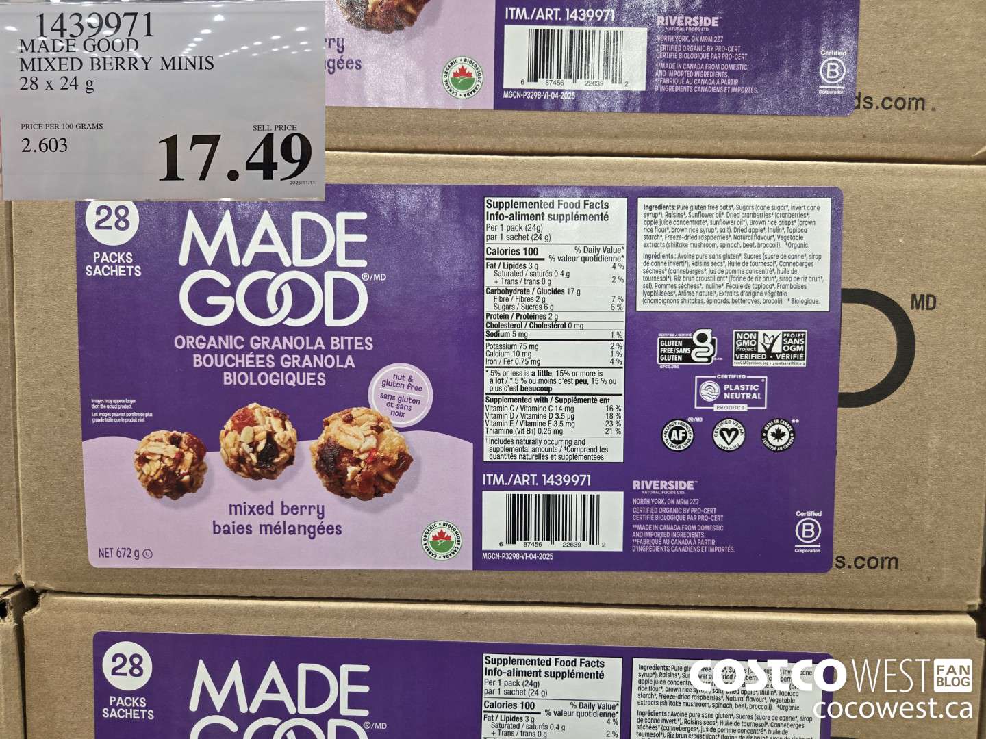 1439971 MADE GOOD MIXED BERRY MINIS 28 x 24 g $17.49