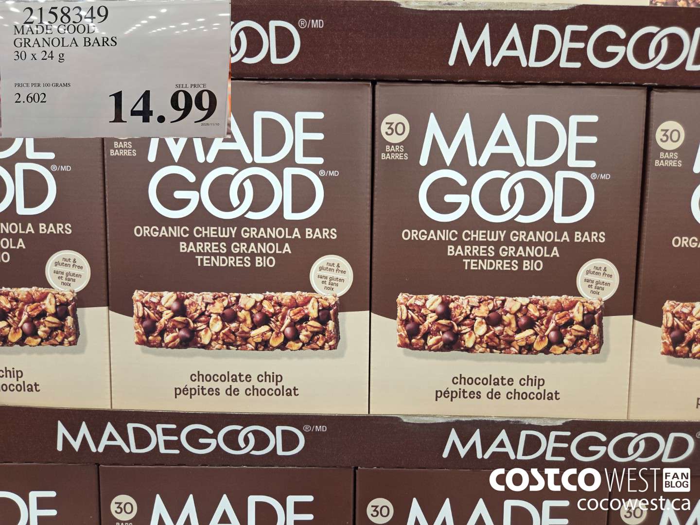 2158349 MADE GOOD ORGANIC GRANOLA BARS 30 X 24G $14.99