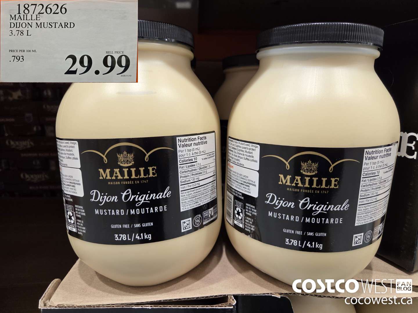 1872626 MAILLE DIJON MUSTARD 3.78 L $29.99