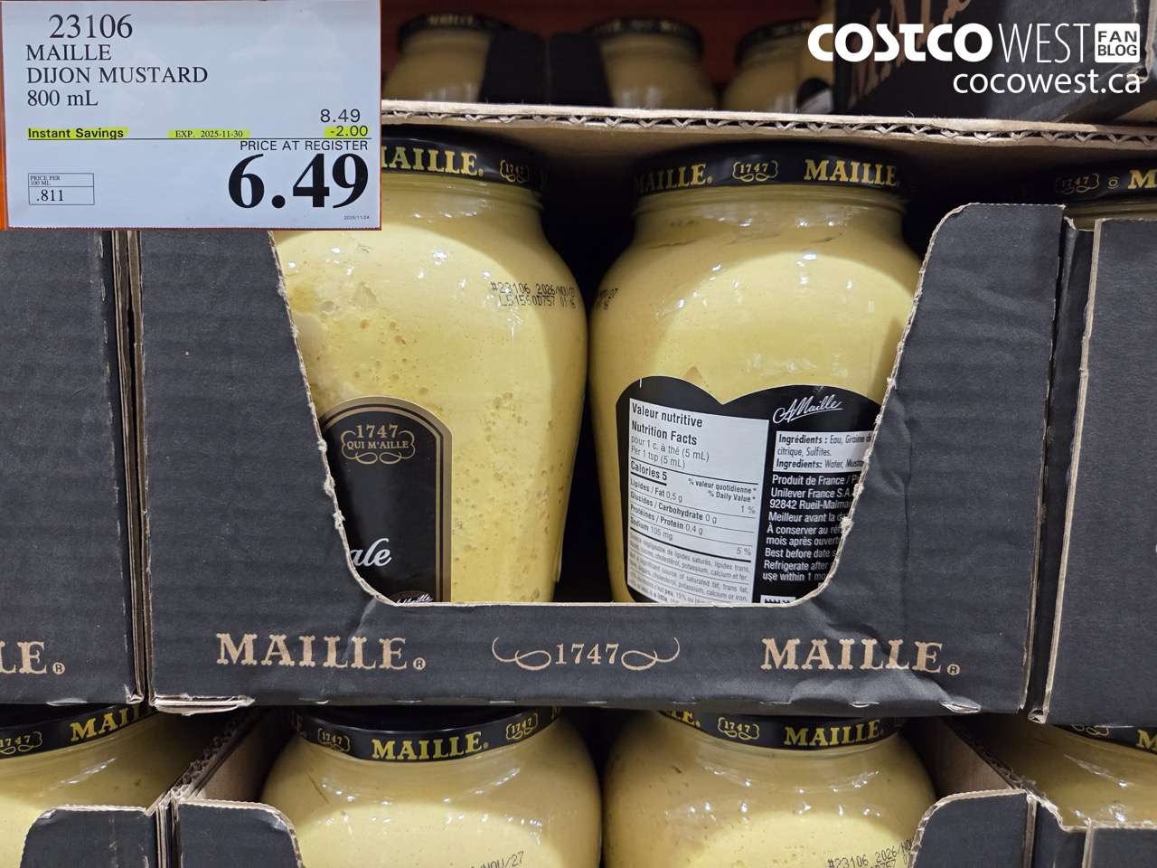 23106 MAILLE DIJON MUSTARD 800 ML ($2.00 INSTANT SAVINGS EXPIRES ON 2025-11-30) $6.49