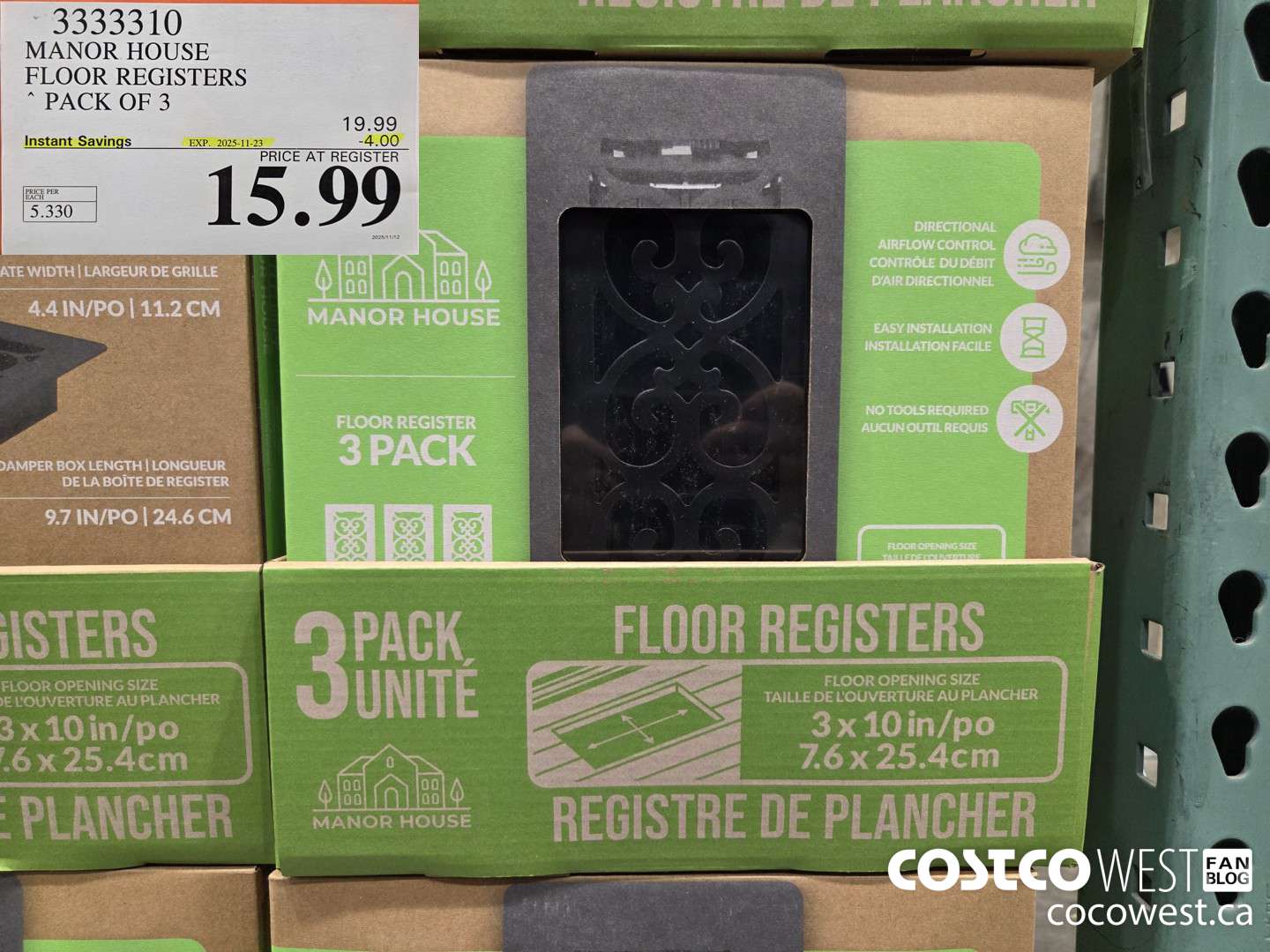 3333310 MANOR HOUSE FLOOR REGISTERS PACK OF 3 ($4.00 INSTANT SAVINGS EXPIRES ON 2025-11-23) $15.99