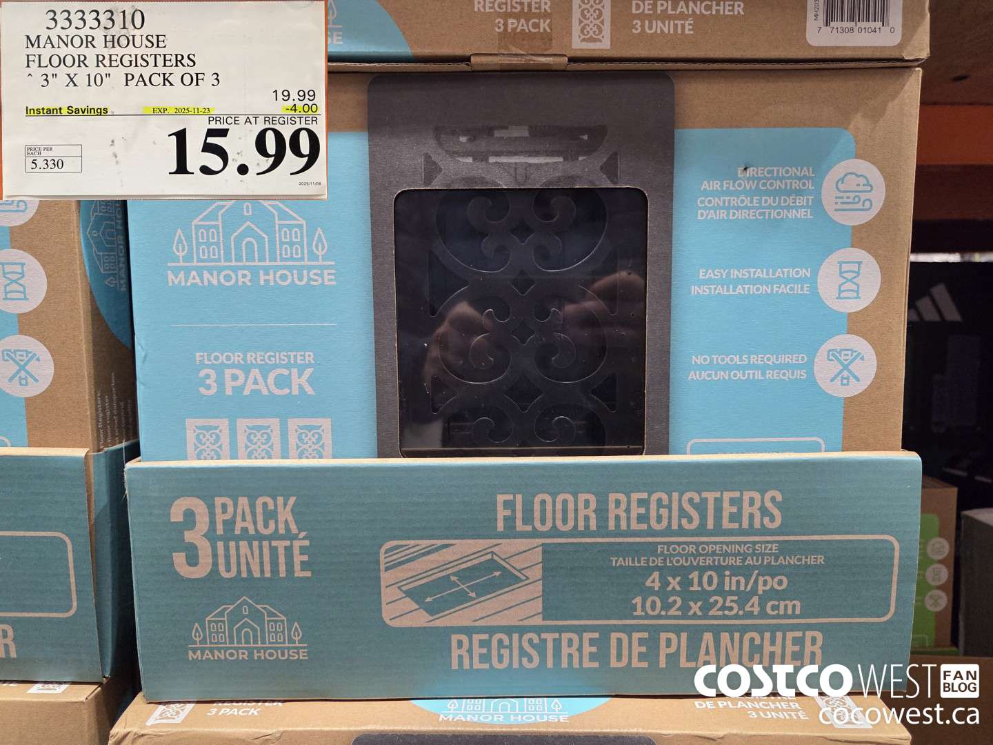 3333310 MANOR HOUSE FLOOR REGISTERS PACK OF 3 ($4.00 INSTANT SAVINGS EXPIRES ON 2025-11-23) $15.99