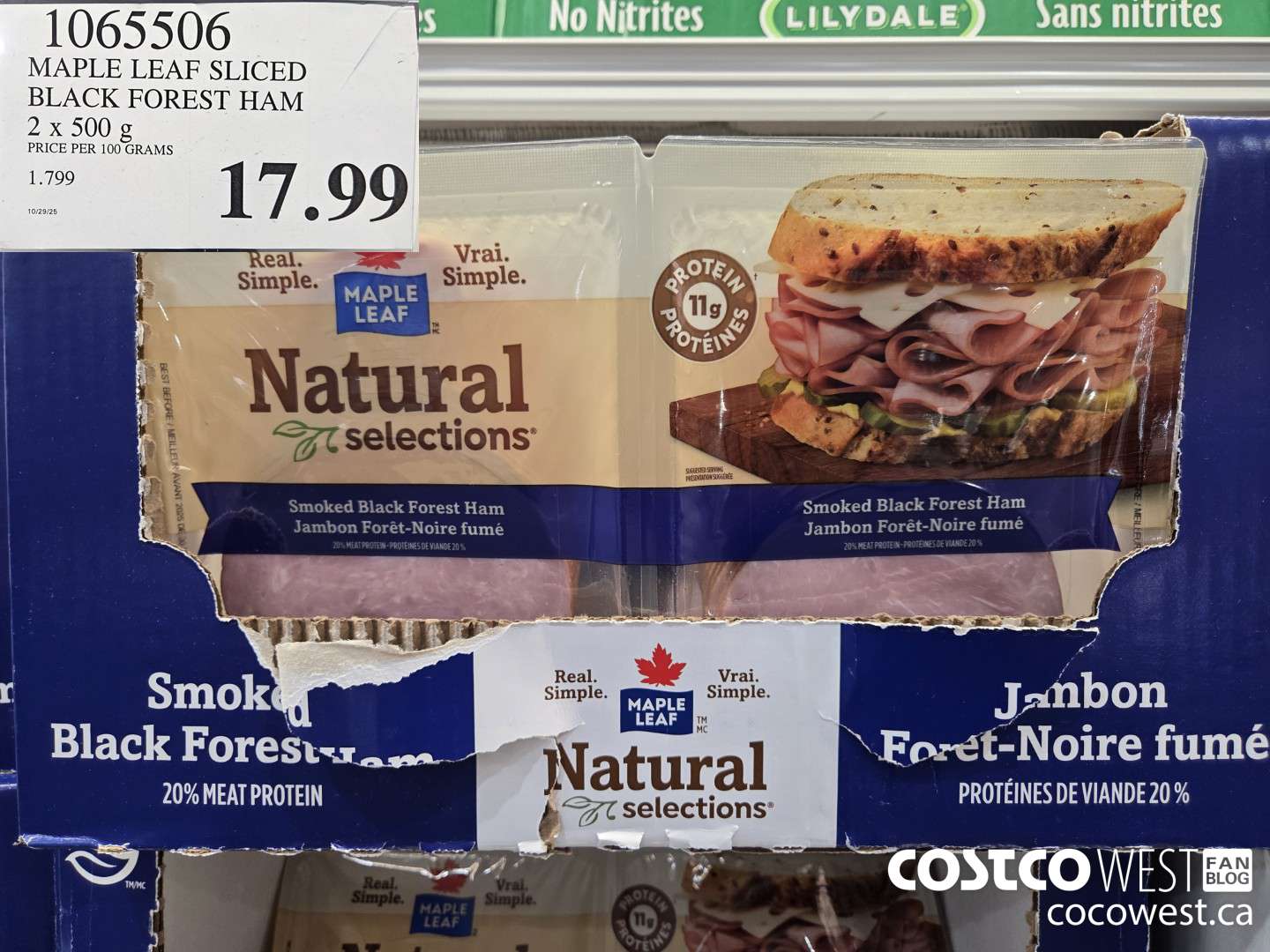 1065506 MAPLE LEAF NATURAL SELECTIONS SLICED BF HAM 2 X 500 G $17.99