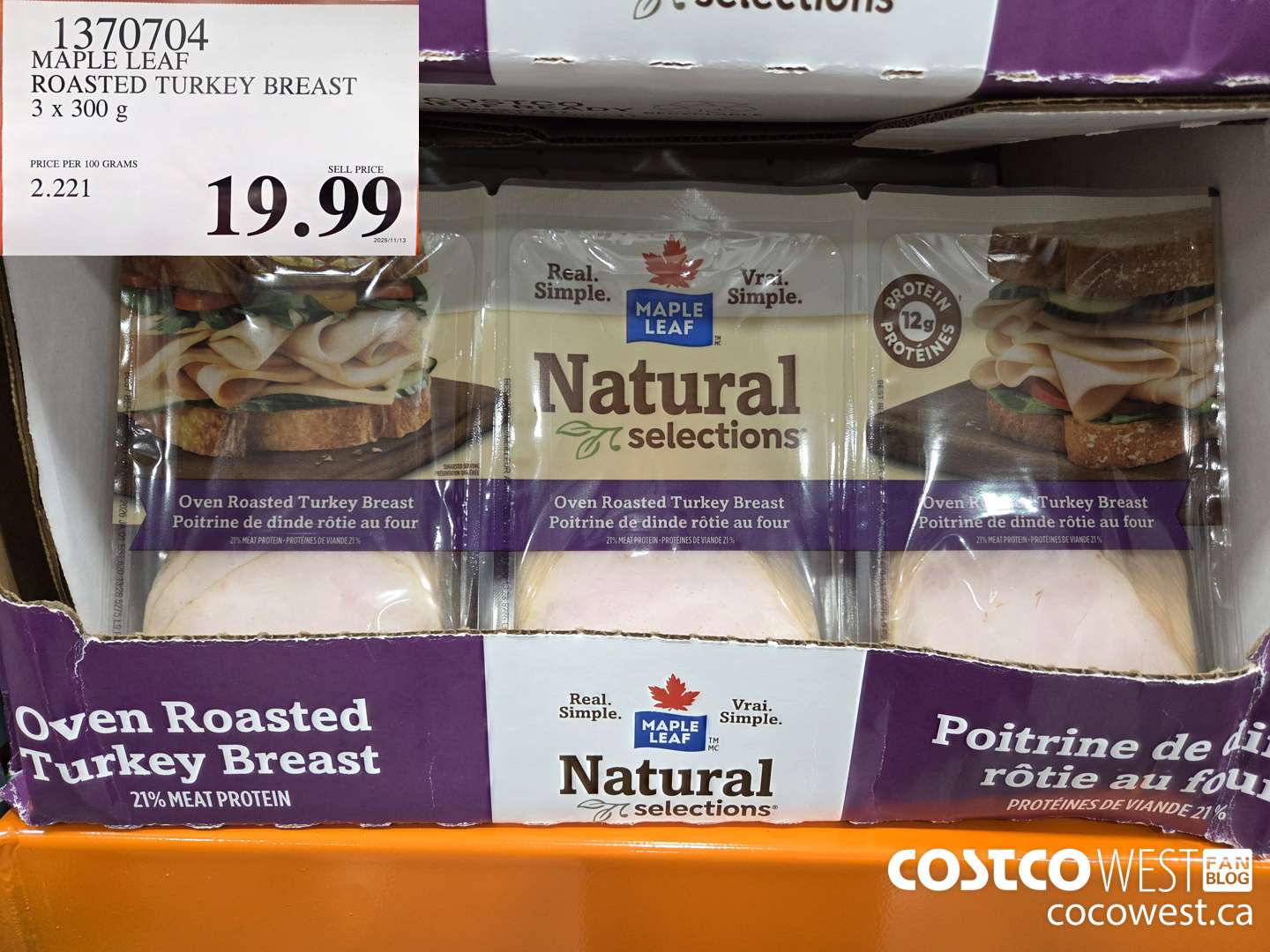 1370704 MAPLE LEAF ROASTED TURKEY BREAST 3 x 300 g $19.99