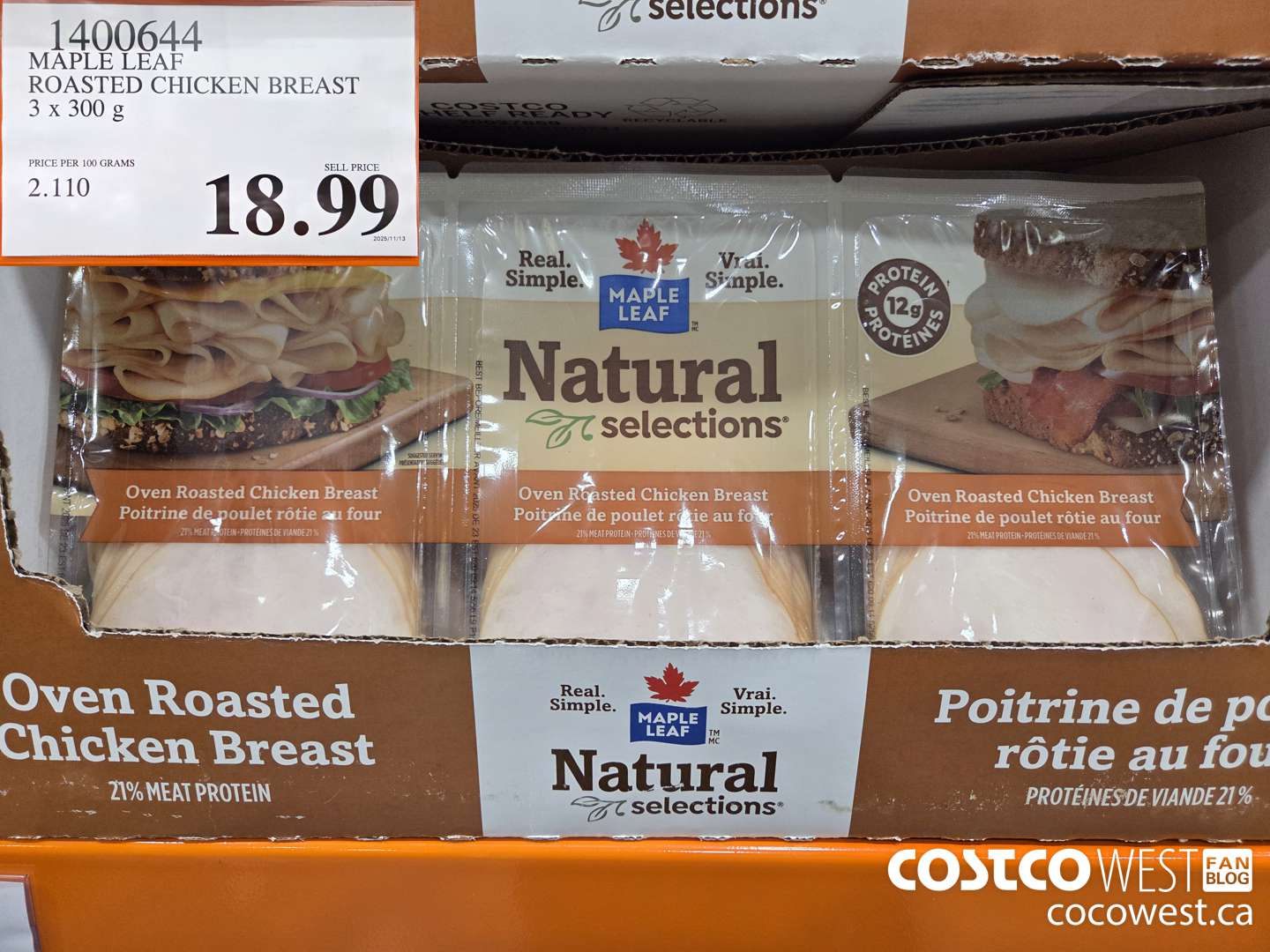 1400644 MAPLE LEAF SLICED CHICKEN 3 x 300 g $18.99