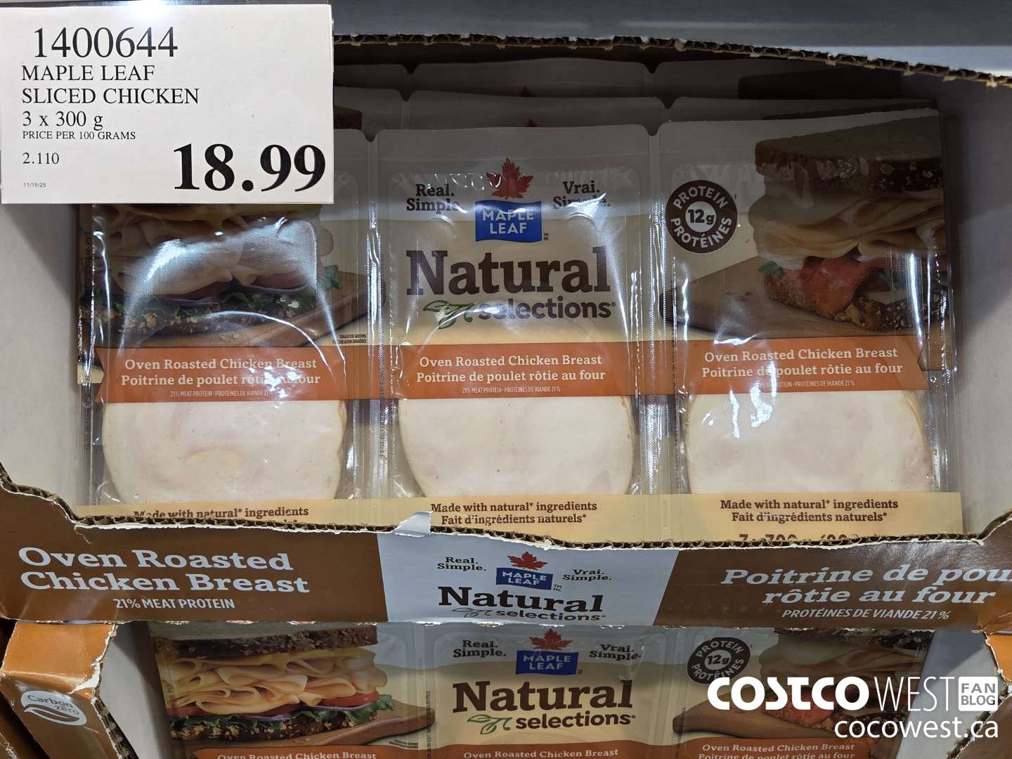 1400644 MAPLE LEAF SLICED CHICKEN 3 x 300 g $18.99