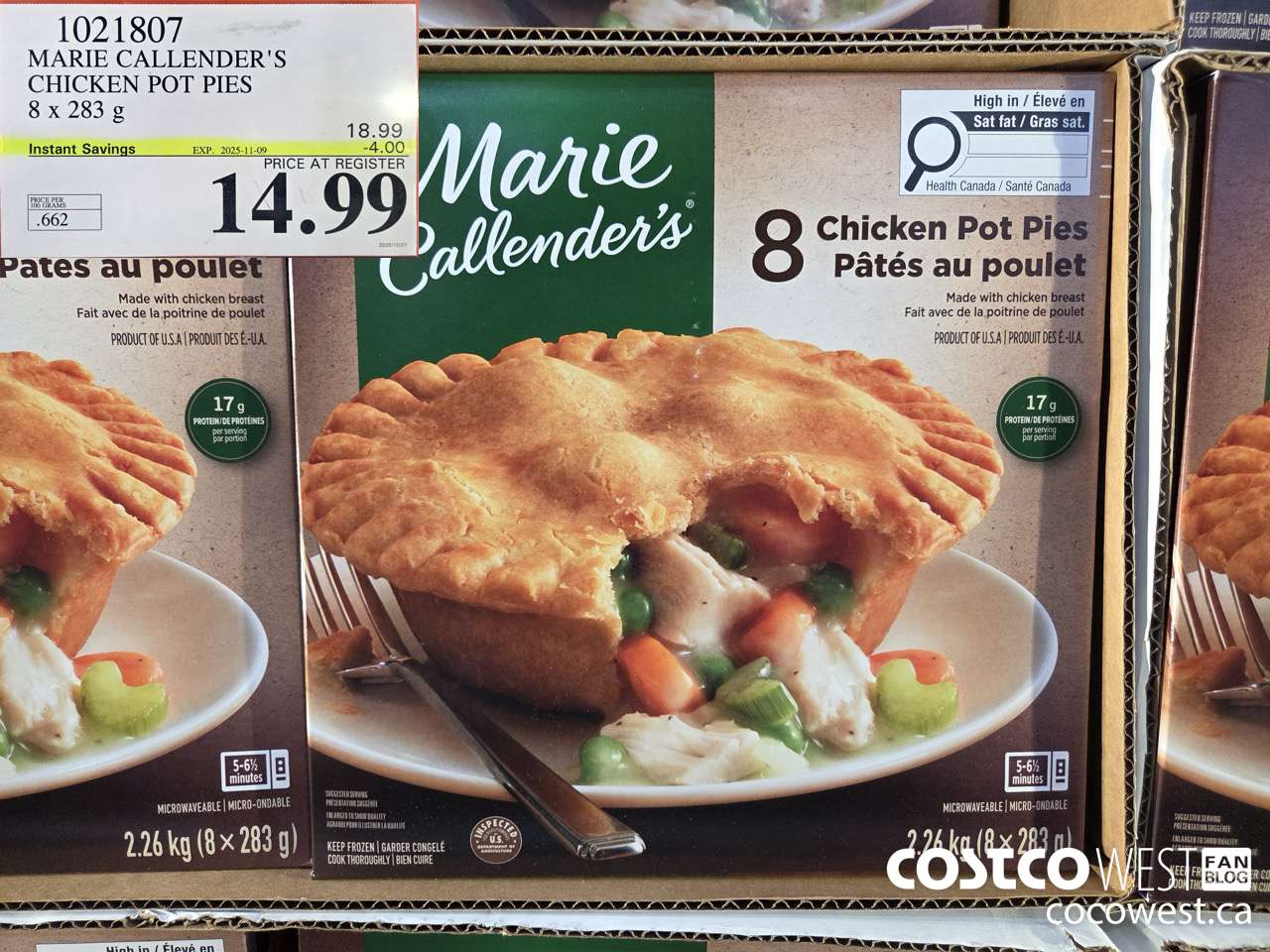 1021807 MARIE CALLENDER'S CHICKEN POT PIES 8 x 283 g ($4.00 INSTANT SAVINGS EXPIRES ON 2025-11-09) $14.99