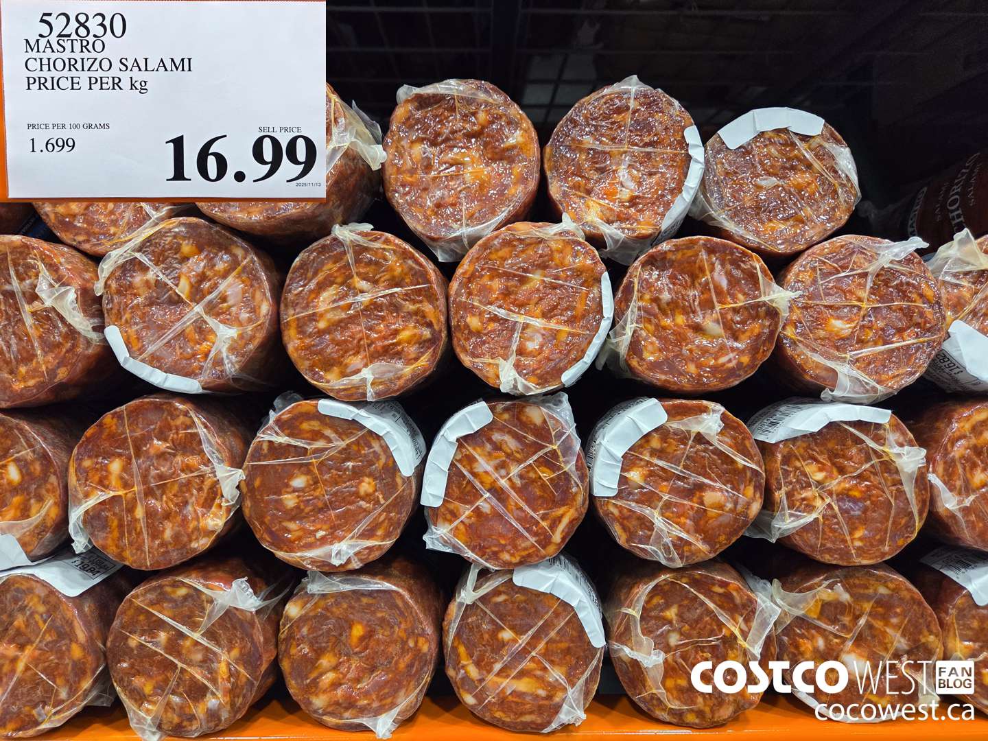 52830 MASTRO CHORIZO SALAMI PRICE PER kg $16.99