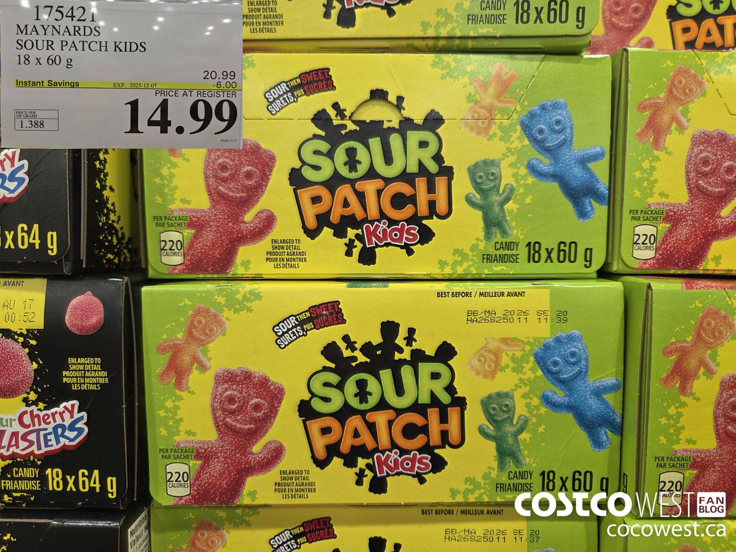 175421 MAYNARDS SOUR PATCH KIDS 18 x 60 g ($6.00 INSTANT SAVINGS EXPIRES ON 2025-12-07) $14.99