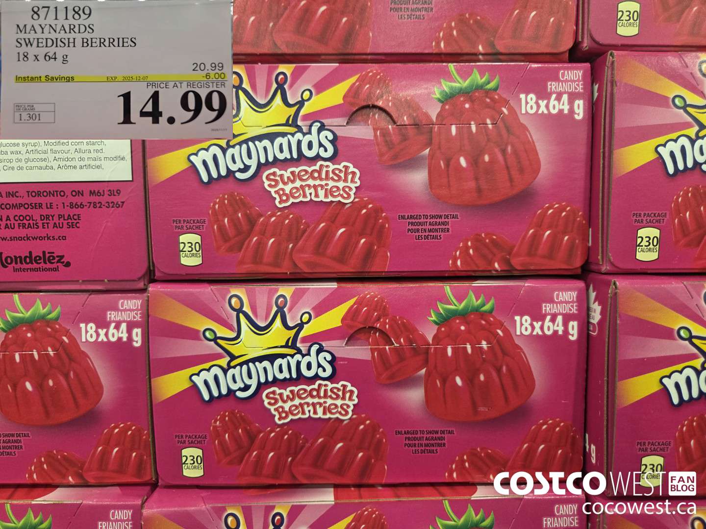 871189 MAYNARDS SWEDISH BERRIES 18 x 64 g ($6.00 INSTANT SAVINGS EXPIRES ON 2025-12-07) $14.99