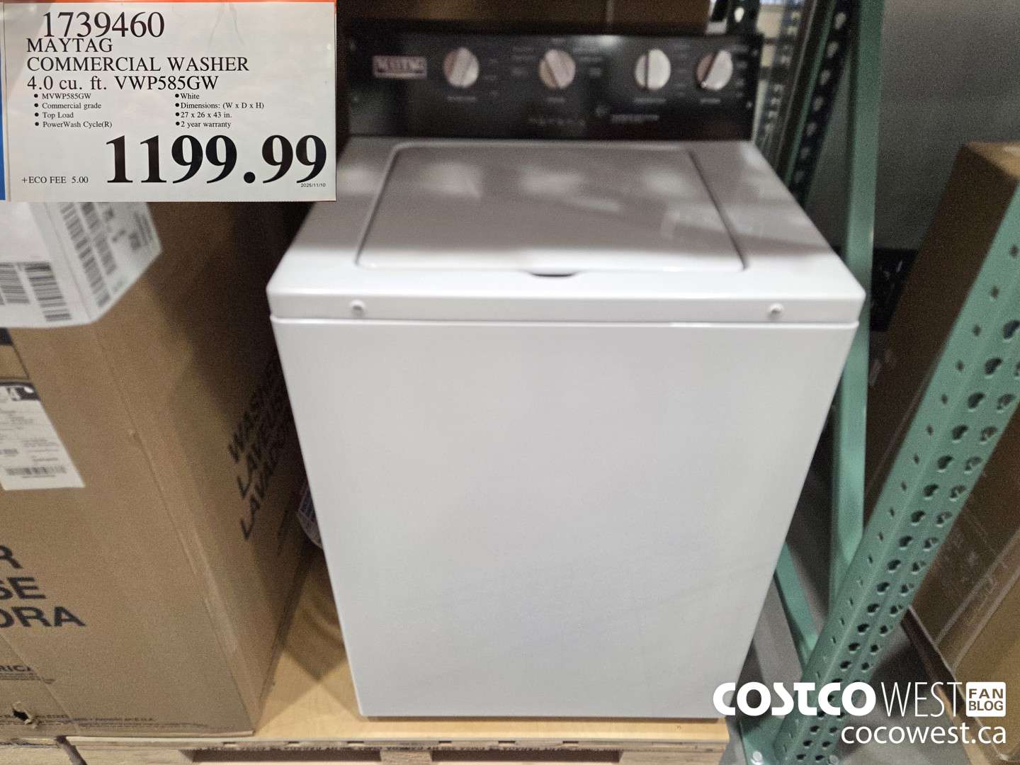 1739460 MAYTAG COMMERCIAL WASHER 4.0 cu. ft. VWPS585GW $1199.99
