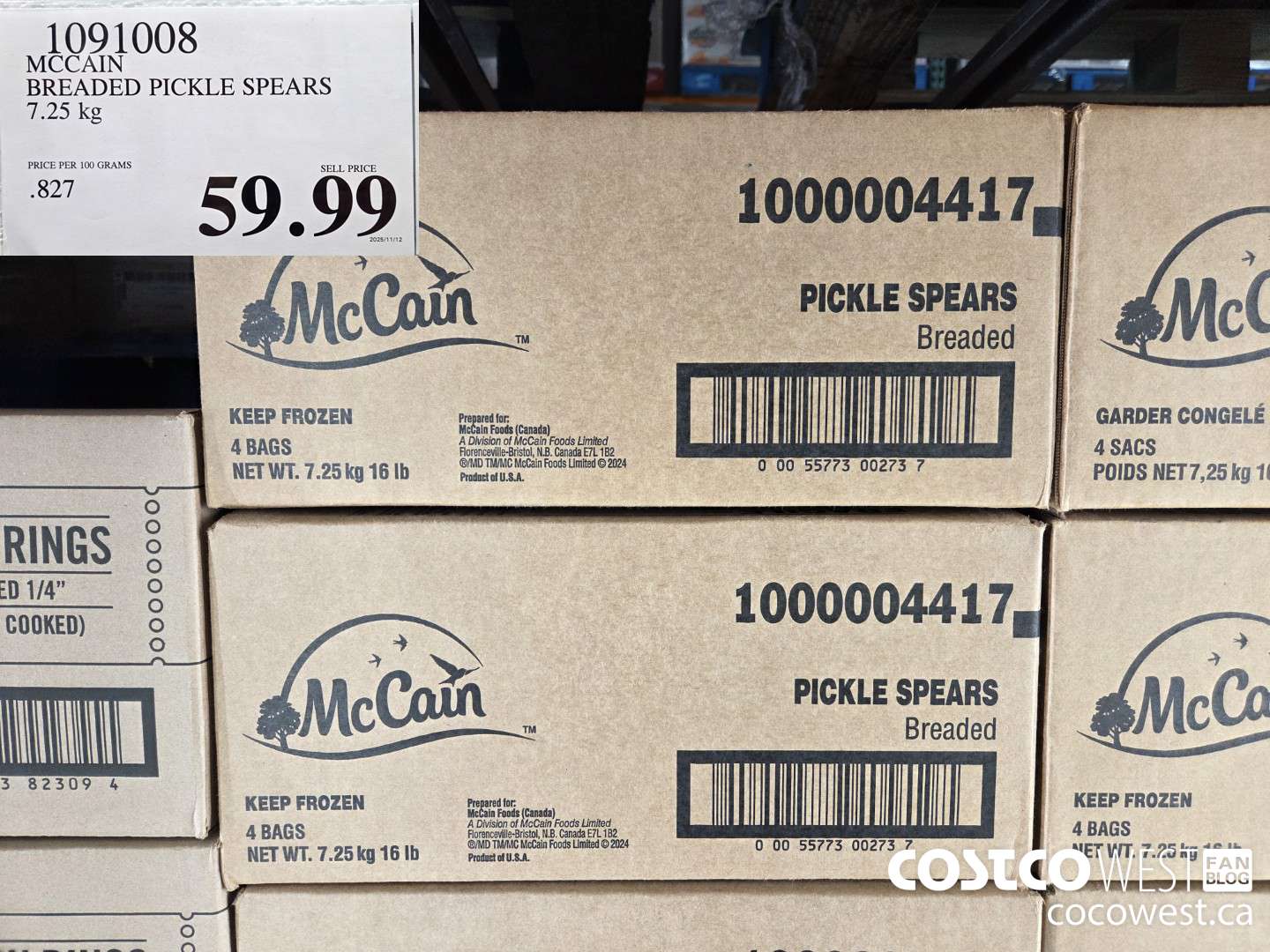 1091008 MCCAIN BREADED PICKLE SPEARS 7.25 kg $59.99