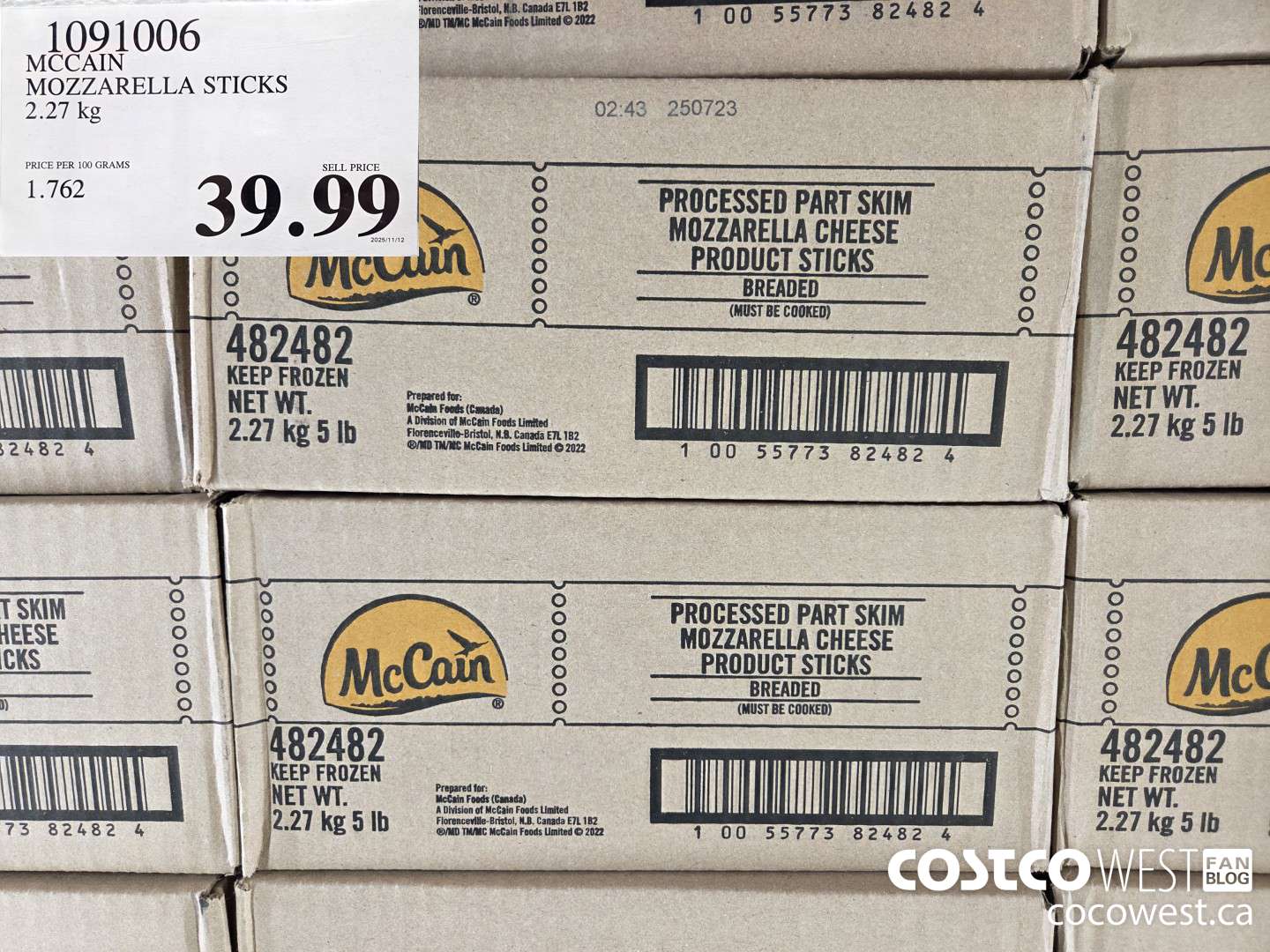 1091006 MCCAIN MOZZARELLA STICKS 2.27 kg $39.99