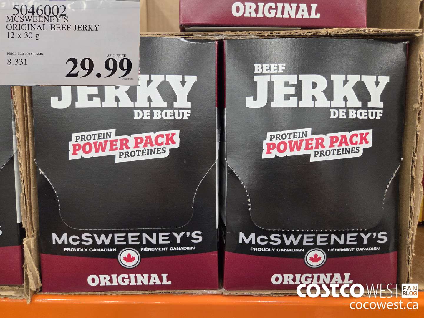 5046002 MCSWEENEY'S ORIGINAL BEEF JERKY 12 x 30 g $29.99