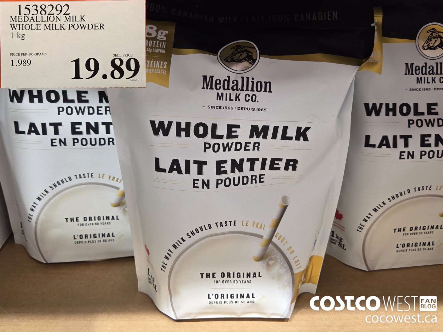 1538292 MEDALLION MILK WHOLE MILK POWDER 1 kg $19.89