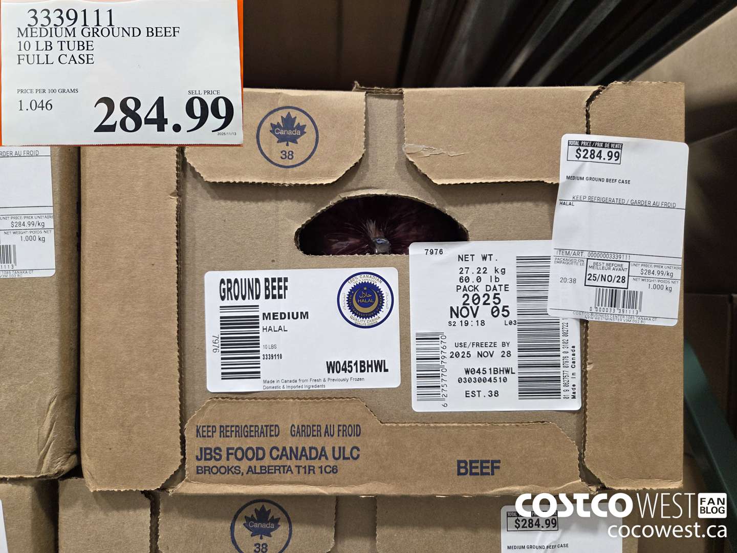 3339111 MEDIUM GROUND BEEF 10 LB TUBE FULL CASE $284.99