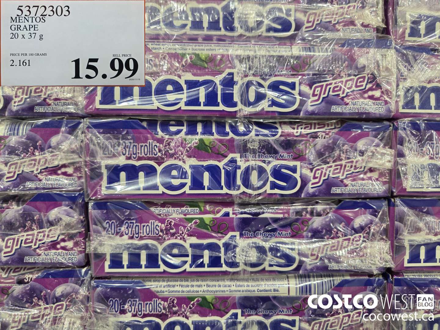 5372303 MENTOS GRAPE 20 x 37 g $15.99